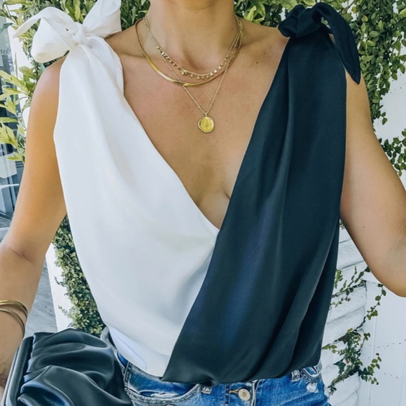 Vici Tops - Vici-BOTH WORLDS SATIN DRAPE TIE BODYSUIT